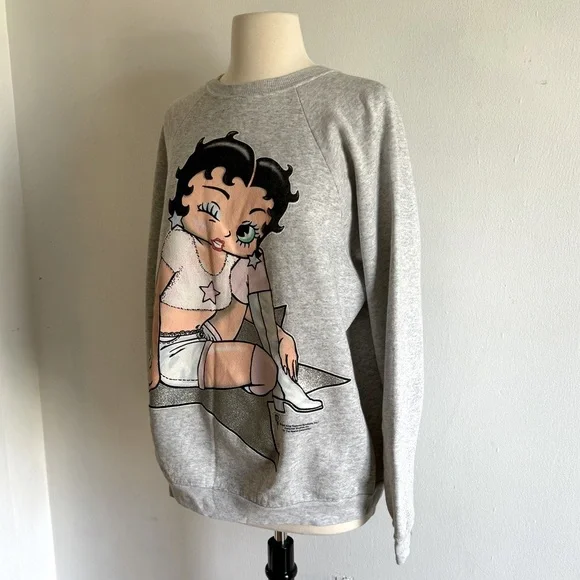 ORIGINAL RARE Vintage 1995 Betty Boop Workout Sweatshirt Silver Star Aerobics - Picture 2 of 14